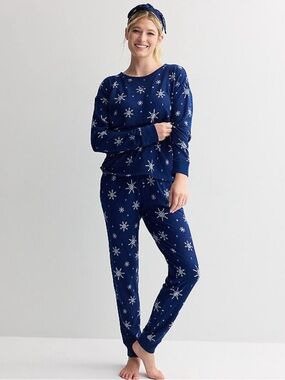Sonoma Navy Blue Snowflake 3 piece Pajama Set with Headband